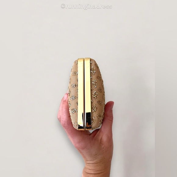 Kate Landry Gold Bow Clasp Evening Clutch with Chain or Braided Rope Crossbody - Picture 9 of 16